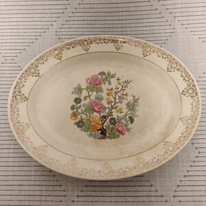 Vintage Floral Oval Ceramic Platter Century By Salem 23K Gold Rim Indian Tree